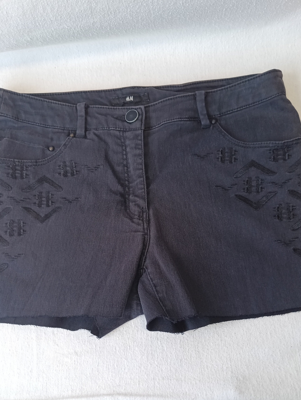 H&M Black Embroidered High-Rise Jean Shorts